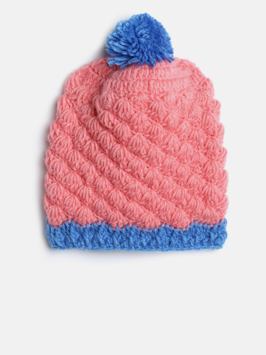 Chutput Kids Woollen Hand Knitted Pom Pom Design Cap - Pink | Grocsy