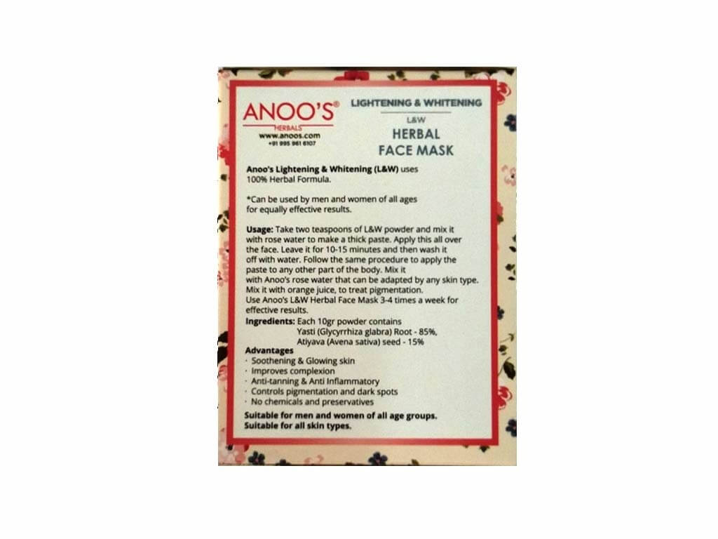 Anoos Herbal Lightening and Whitening Face Mask | Grocsy