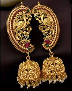Jewel City Antique Gold Peacock Temple Jhumka Earrings Ruby & Emerald Traditional Earrings Handcrafted South Indian Bridal Jewelry | Grocsy