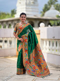 Vedant Vastram Soft Litchi Silk Paithani Jacquard Saree - Green | Grocsy