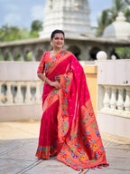 Vedant Vastram Soft Litchi Silk Paithani Jacquard Saree - Pink | Grocsy