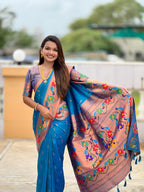 Vedant Vastram Soft Litchi Silk Paithani Jacquard Saree - Skyblue | Grocsy