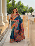 Vedant Vastram Soft Litchi Silk Paithani Jacquard Saree - Rama | Grocsy