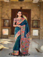 Vedant Vastram Soft Litchi Silk Paithani Jacquard Saree - Rama | Grocsy