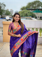 Vedant Vastram Soft Litchi Silk Paithani Jacquard Saree - Violet | Grocsy