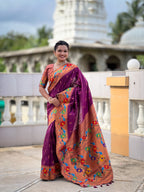 Vedant Vastram Soft Litchi Silk Paithani Jacquard Saree - Wine | Grocsy