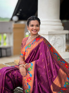 Vedant Vastram Soft Litchi Silk Paithani Jacquard Saree - Wine | Grocsy