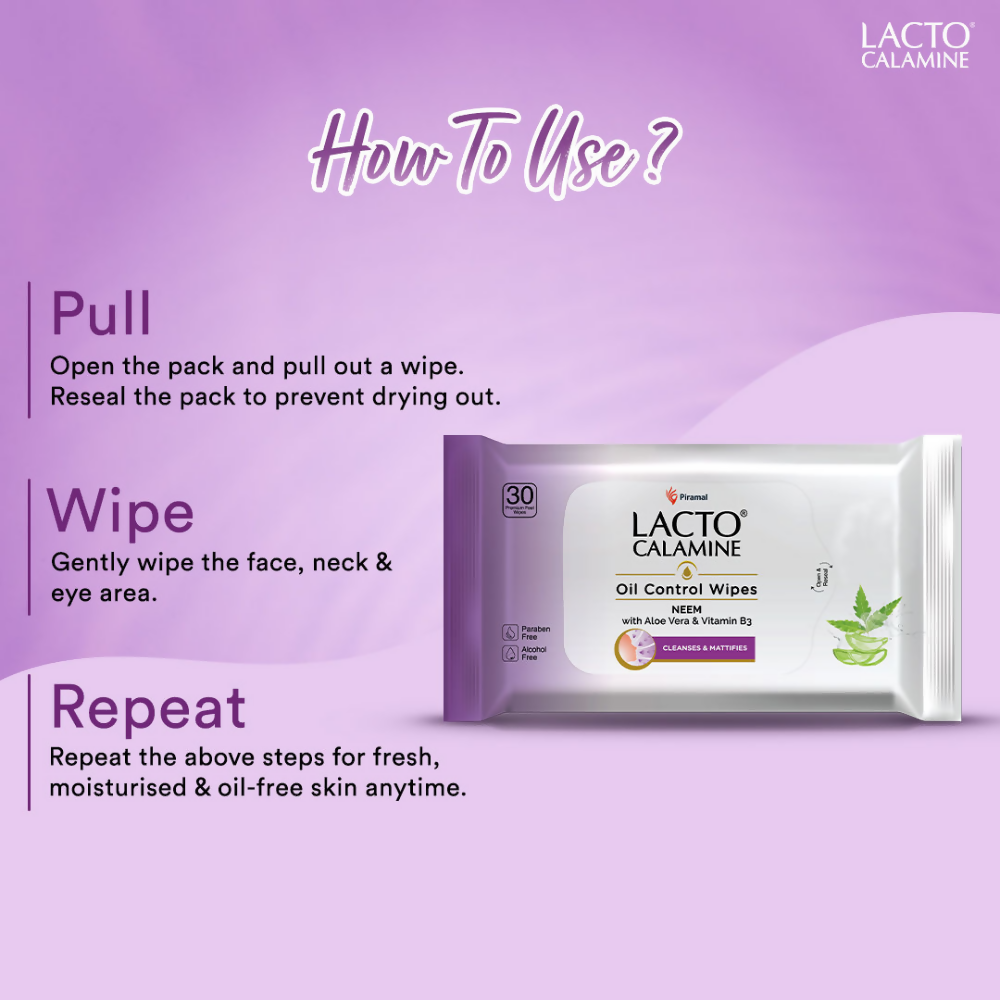 Lacto Calamine Oil Control Face Wipes, Makeup Remover Wipes With Neem & Aloe 30 Usable Wipes | Grocsy
