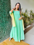 Jompers Women's Sea Green Embroidered Regular Sequinned Kurta with Trousers & Dupatta | Grocsy