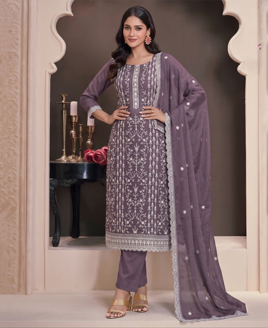 KC Lilac Summer Wear Rangoli Silk Straight Suit For Women | Grocsy