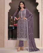 KC Lilac Summer Wear Rangoli Silk Straight Suit For Women | Grocsy
