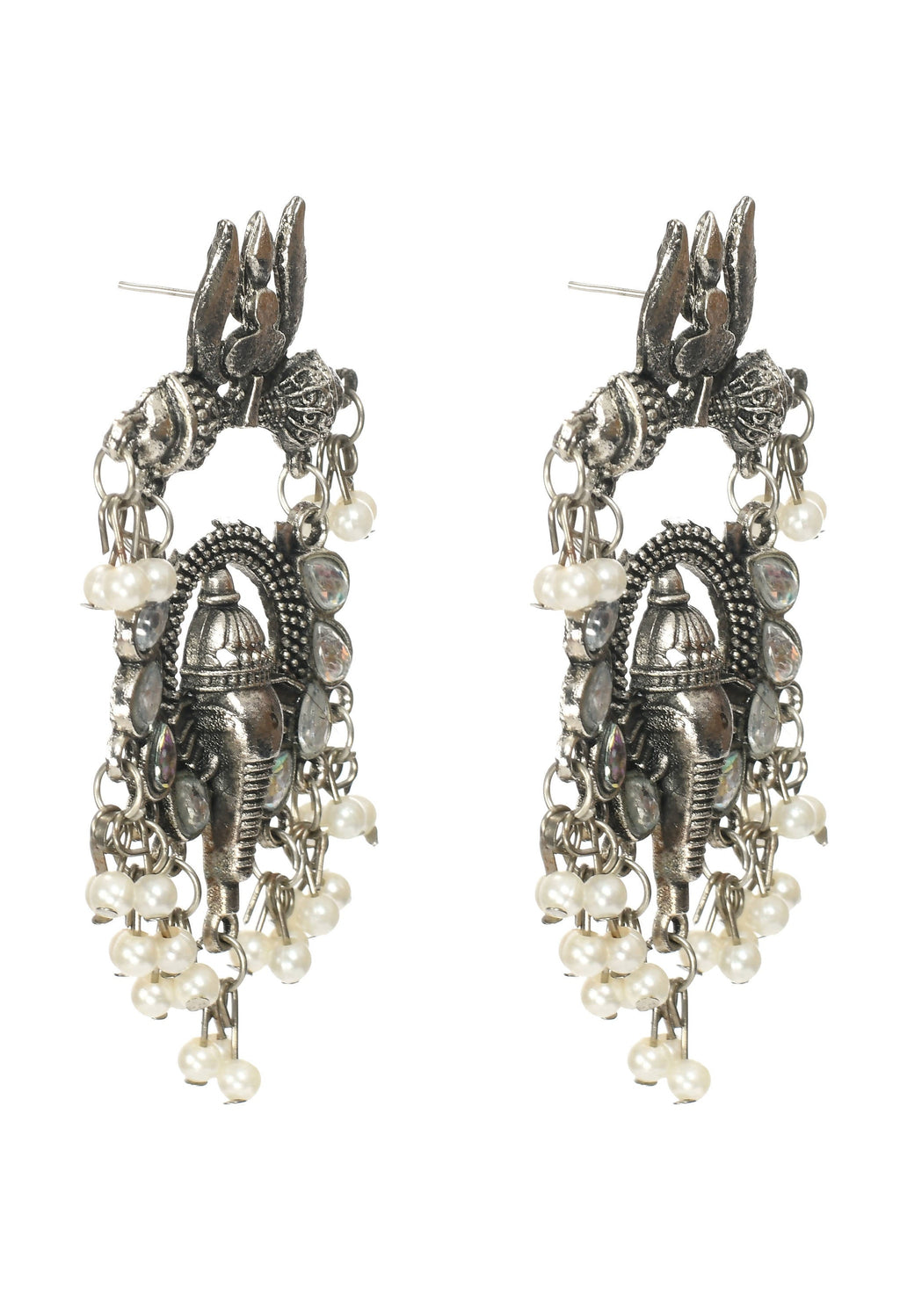 Mominos Fashion Johar Kamal Ganesh Design Silver Color Earrings