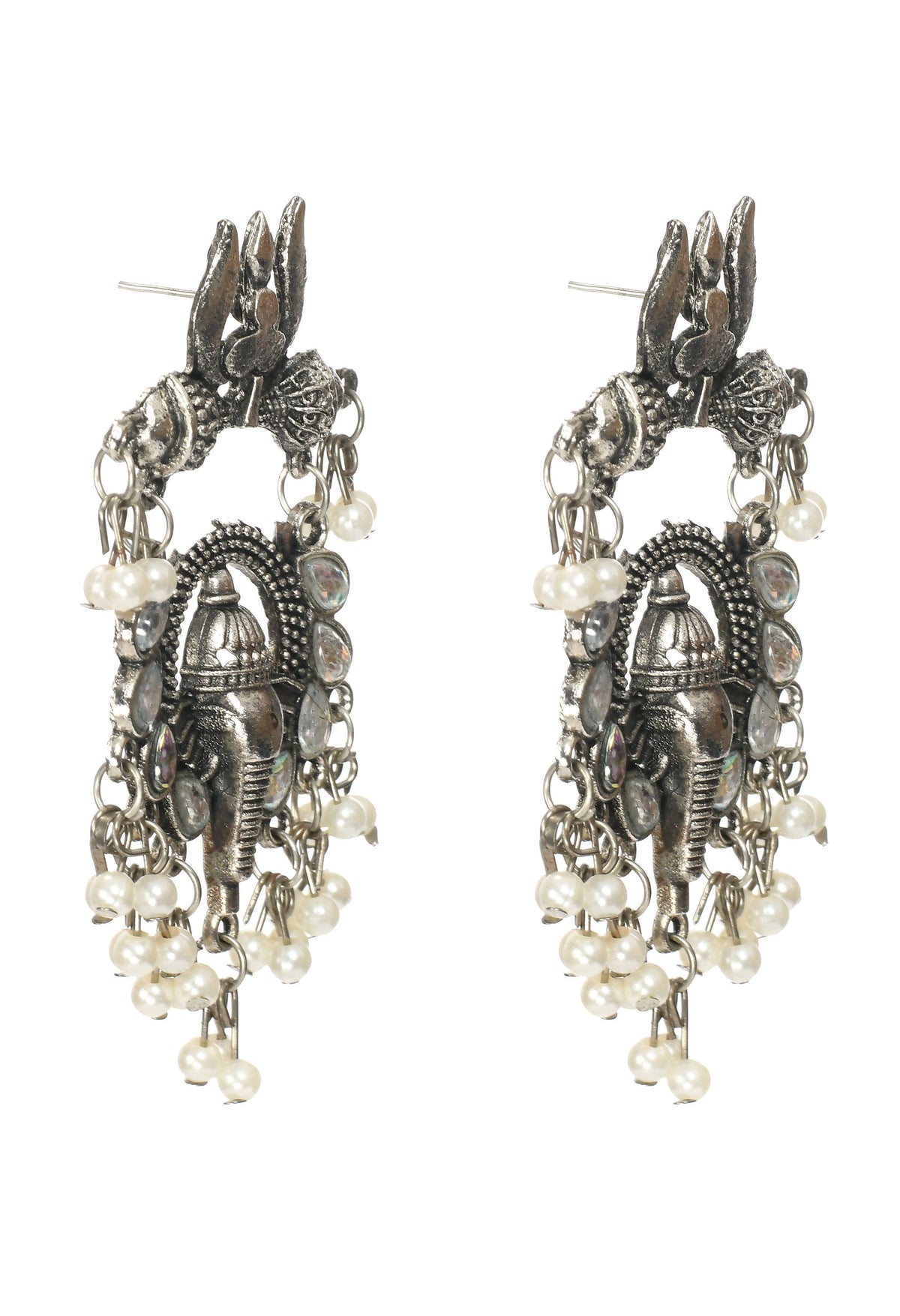 Mominos Fashion Johar Kamal Ganesh Design Silver Color Earrings