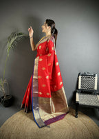Joban Fashion Red Intricate Zari Weaving Soft Silk Banarasi Saree | Grocsy