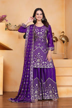 Joban Fashion Purple Silk Embroidered Sharara Set | Grocsy