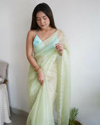 Vamsee Sheetal Green Organza Saree | Grocsy