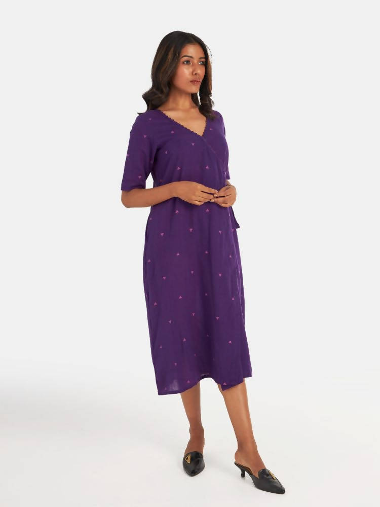 Suta Women's Purple Geometric Fit and Flare Dress | Grocsy