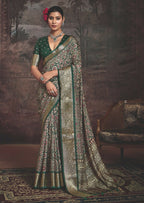 Joban Fashion Green Art Silk With Fine Viscose Border Ajrak Full Body Print With Soft Finish Saree | Grocsy