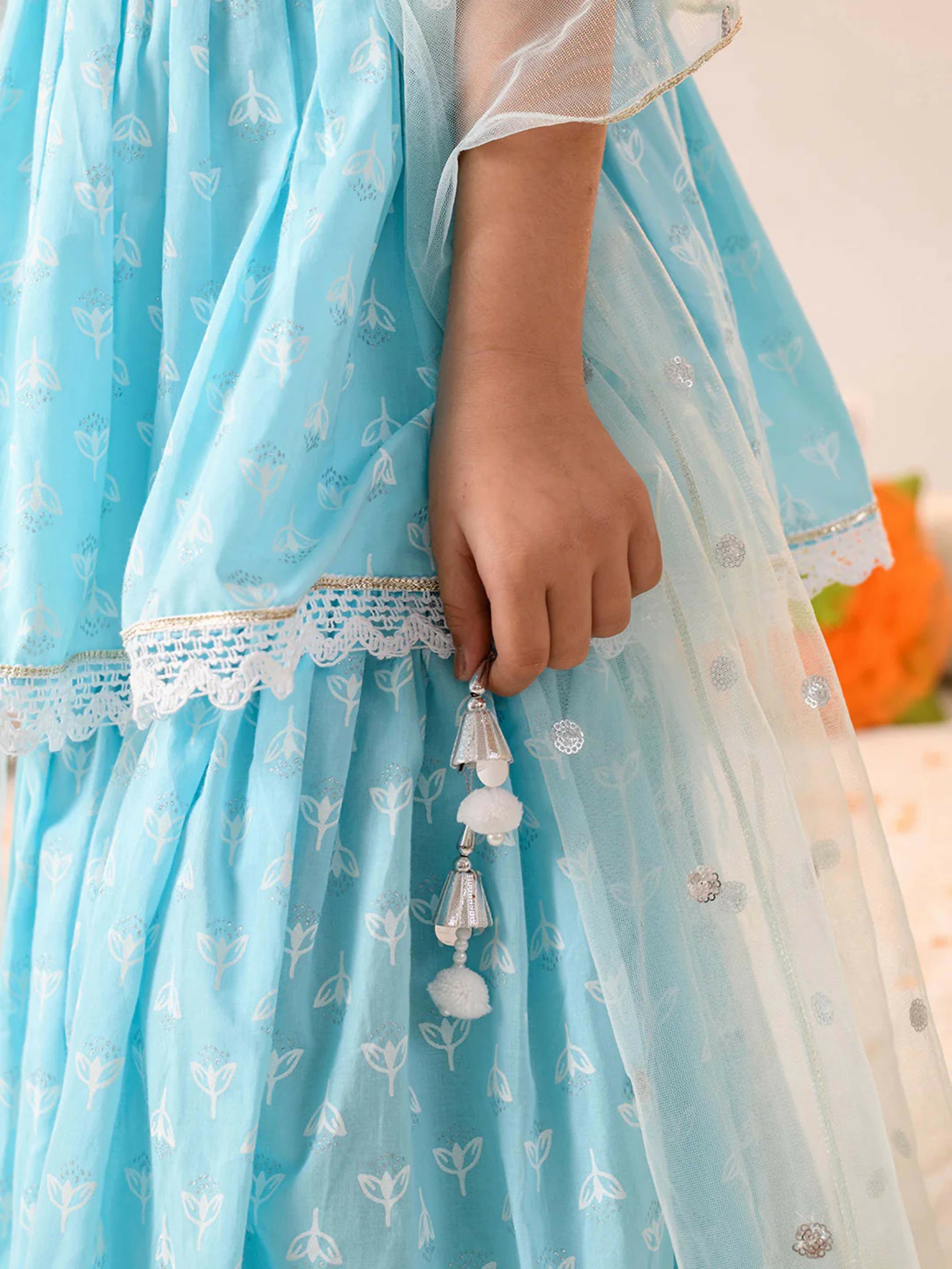 Joban Fashion Girl's Sky Blue Color Lehenga Choli | Grocsy