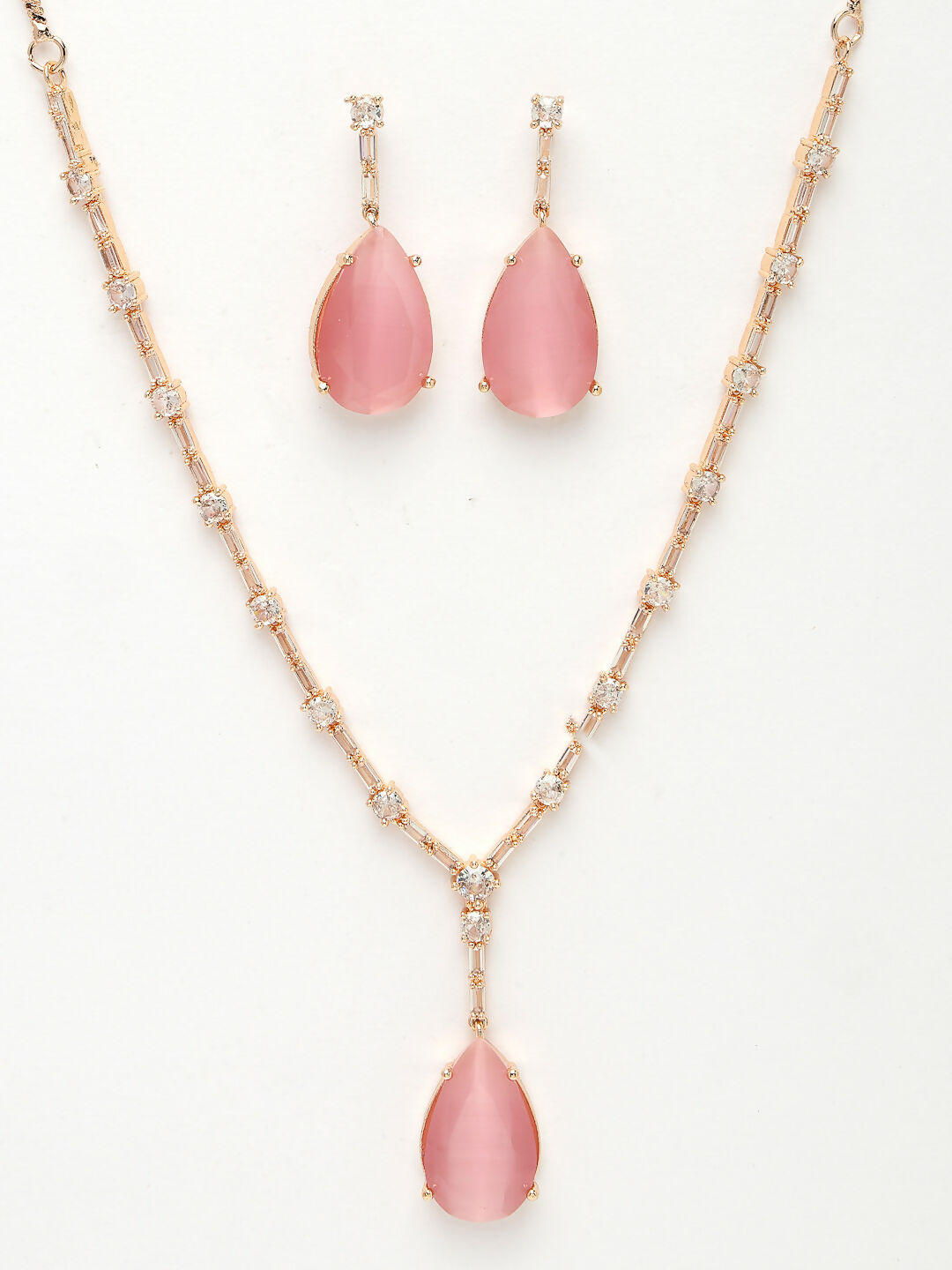 NVR Women's Rose Gold Artificial Stones Studded Handcrafted Jewellery Set | Grocsy