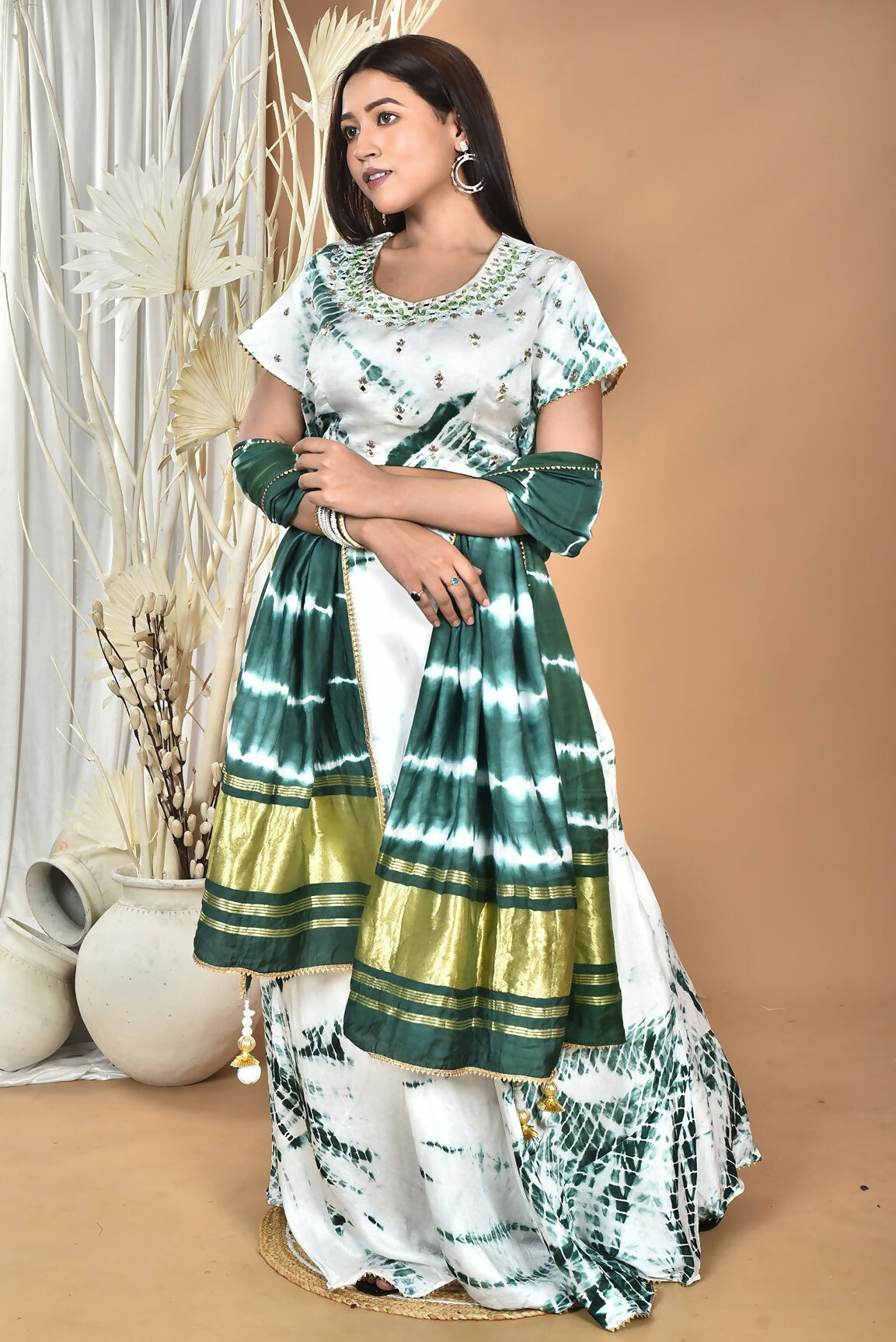 Morchari Women Tai Dai And Hand Embroidery Lehenga-Green | Grocsy
