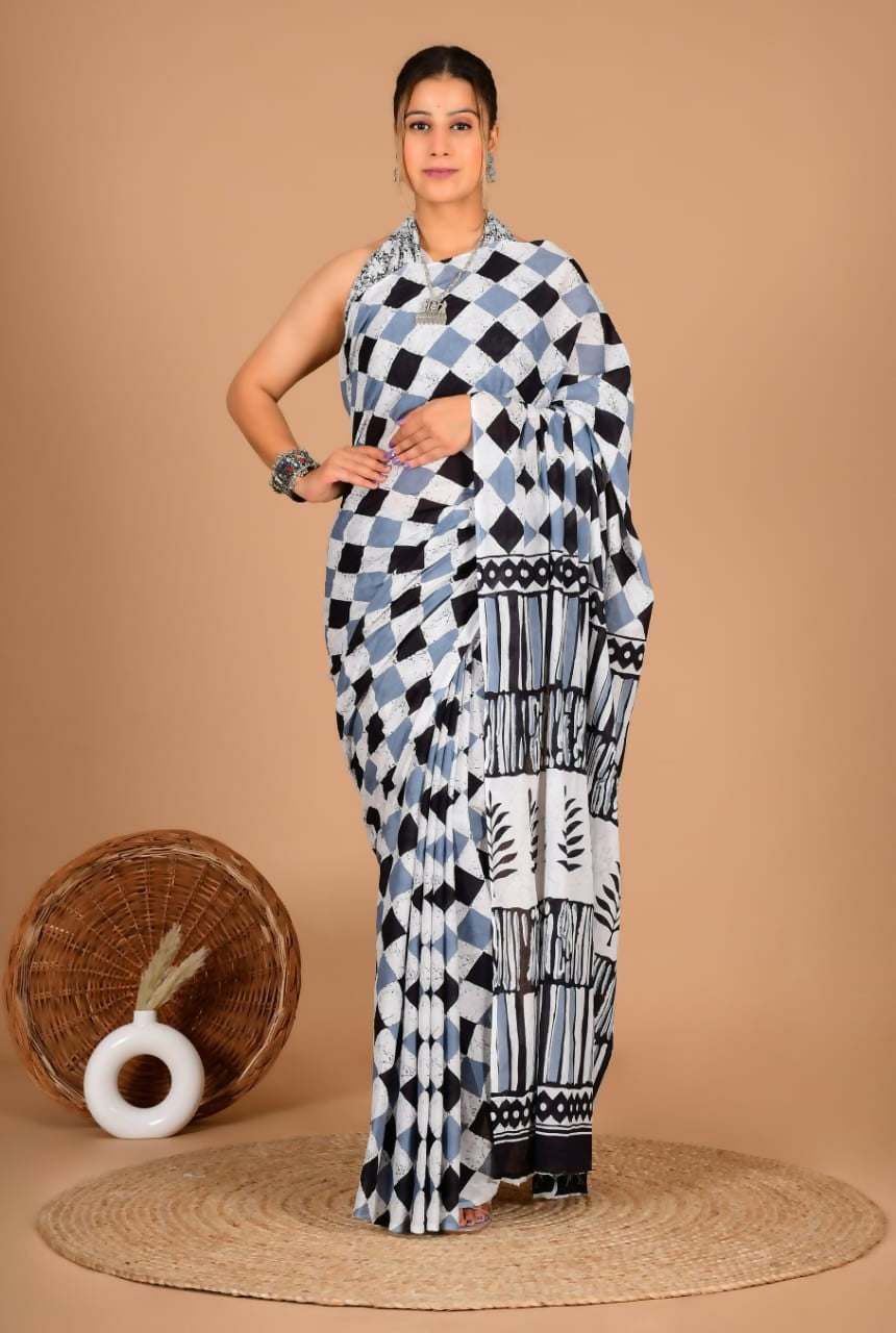 Exclusive Collection White Multi Beautiful Mulmul Cotton Saree | Grocsy