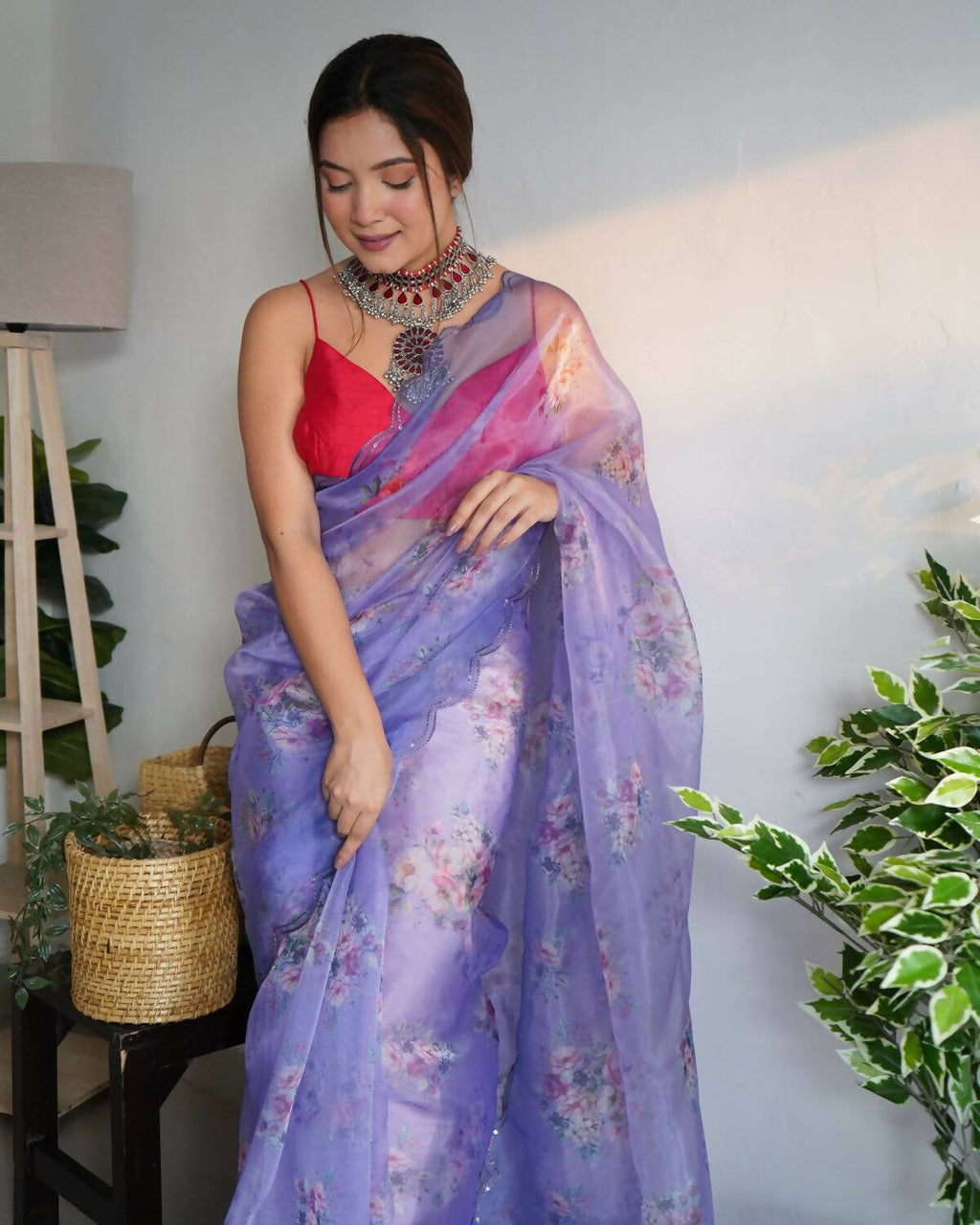Vamsee Blue Organza Saree | Grocsy