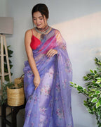Vamsee Blue Organza Saree | Grocsy