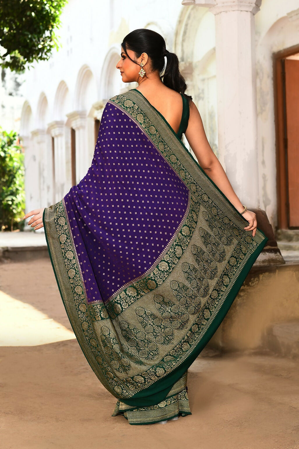 Joban Fashion Purple Crepe Chiffon Pure Handloom Banarasi Silk Saree | Grocsy