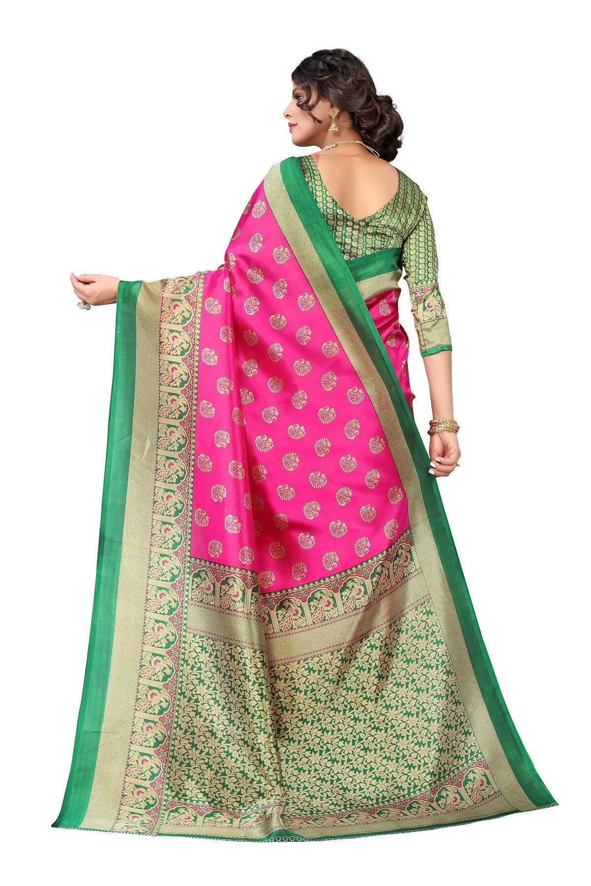 Vamika Pink Printed Art Silk Saree | Grocsy
