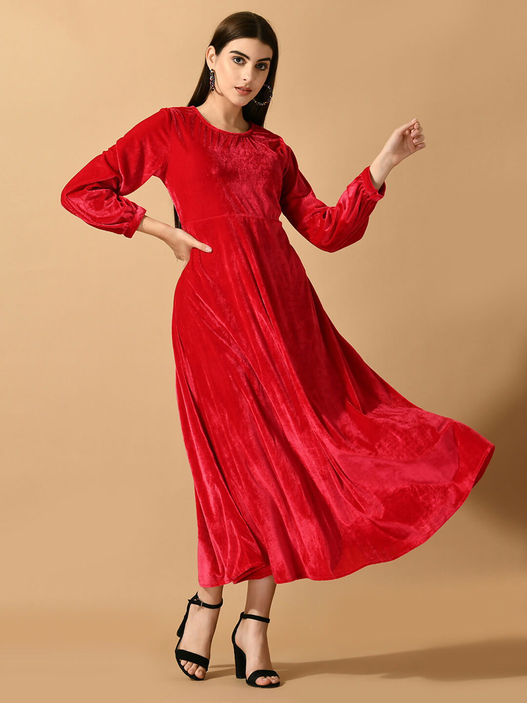 Myshka Women's Pink Fit and Flare Party Dress | Grocsy