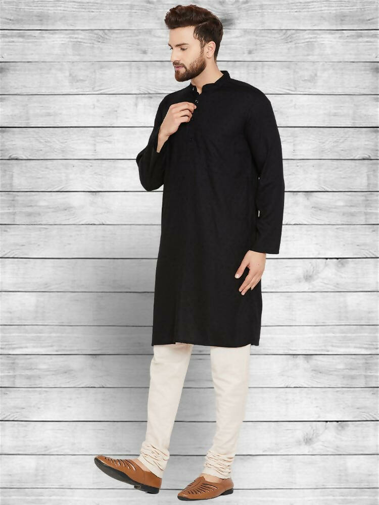 Even Apparels Pure Cotton Black Kurta - Black | Grocsy