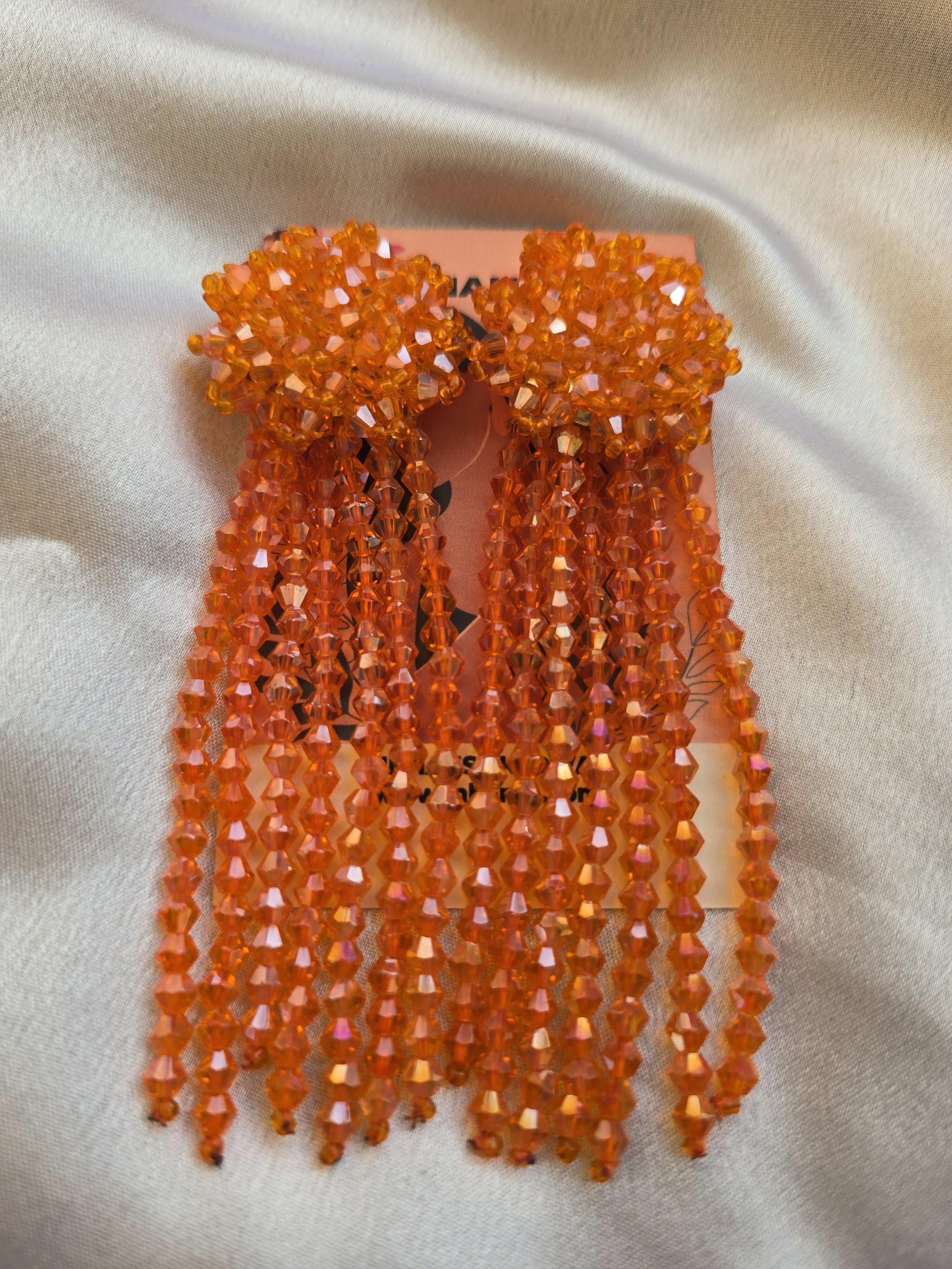 Inhanns Handmade Crystal Waterfall Earrings - Long - Orange | Grocsy