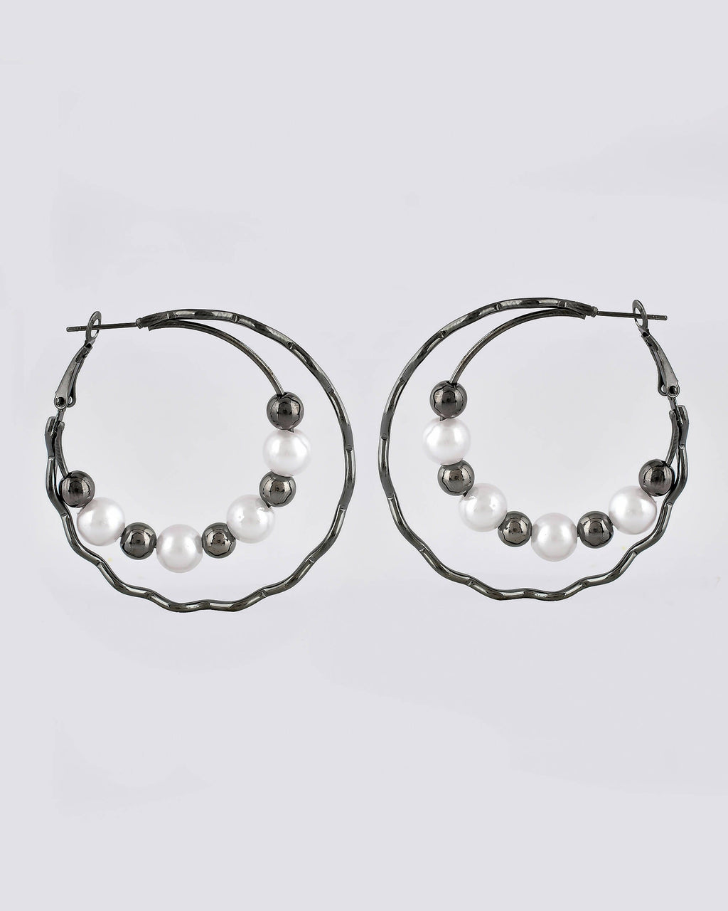 VOJ Women Rhodium-Plated Pearl Stainless Steel Hoop Earrings | Grocsy