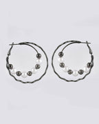VOJ Women Rhodium-Plated Pearl Stainless Steel Hoop Earrings | Grocsy