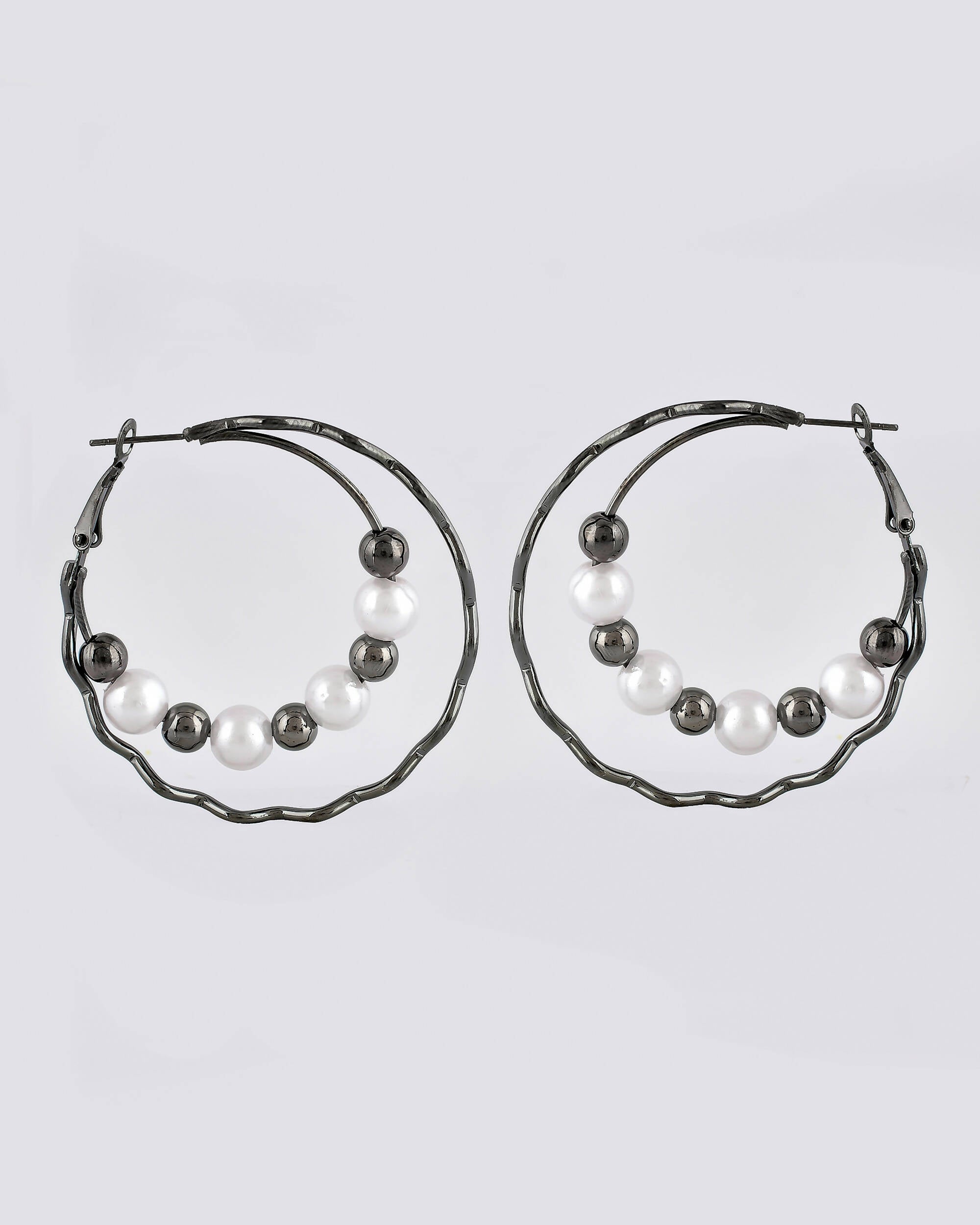 VOJ Women Rhodium-Plated Pearl Stainless Steel Hoop Earrings | Grocsy