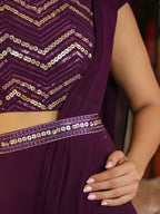 Janasya Purple Georgette Sequined Saree and Blouse | Grocsy