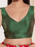 Joban Fashion Dark Green Mulberry Silk Padded Blouse With Round Neck Sleeveless | Grocsy