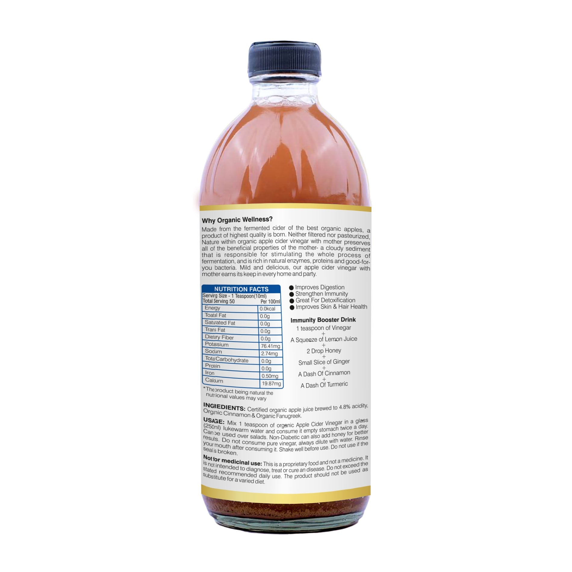 Organic Wellness Apple Cider Vinegar with Mother, Cinnamon & Fenugreek | Grocsy