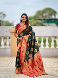 Vedant Vastram Soft Litchi Silk Banarasi Silk Jacquard Saree - Green | Grocsy