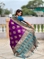 Vedant Vastram Soft Litchi Silk Banarasi Silk Jacquard Saree - Magenta | Grocsy