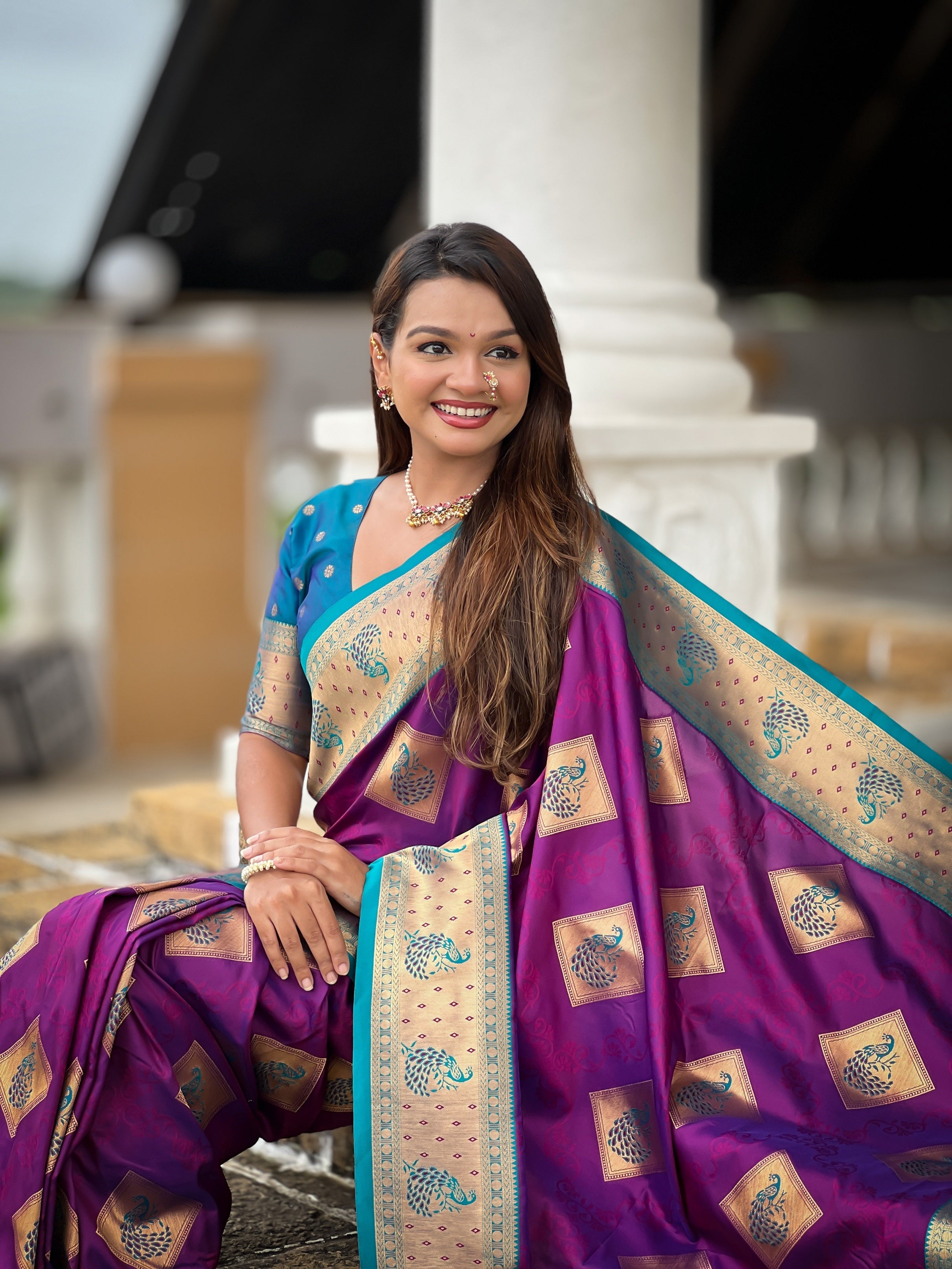 Vedant Vastram Soft Litchi Silk Banarasi Silk Jacquard Saree - Magenta | Grocsy