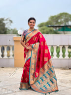 Vedant Vastram Soft Litchi Silk Banarasi Silk Jacquard Saree - Pink | Grocsy