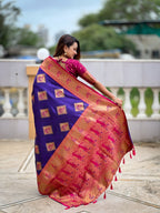 Vedant Vastram Soft Litchi Silk Banarasi Silk Jacquard Saree - Violet | Grocsy