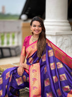 Vedant Vastram Soft Litchi Silk Banarasi Silk Jacquard Saree - Violet | Grocsy