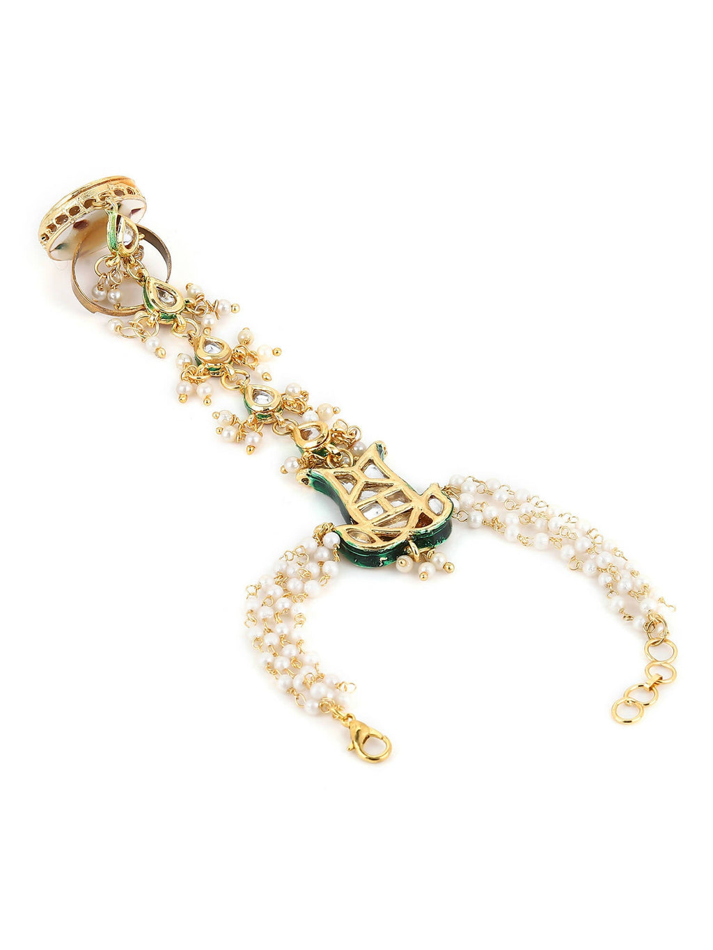 Women's Gold-Toned White Brass Kundan Gold-Polished Link Bracelet - Ruby Raang | Grocsy
