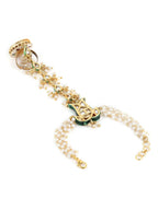 Women's Gold-Toned White Brass Kundan Gold-Polished Link Bracelet - Ruby Raang | Grocsy