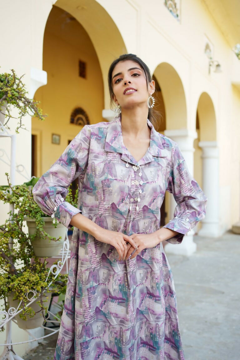 Vaasva Women Lavender Muslin Printed Shirt & Pant Set | Grocsy