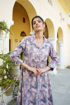 Vaasva Women Lavender Muslin Printed Shirt & Pant Set | Grocsy