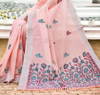 Sangam Prints Pink Linen Woven Work Traditional Saree | Grocsy